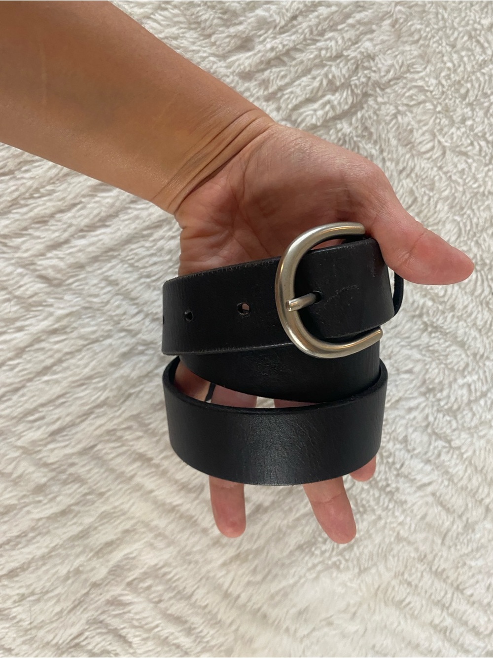 Classic 90s style Black Leather Belt with Steel Buckle